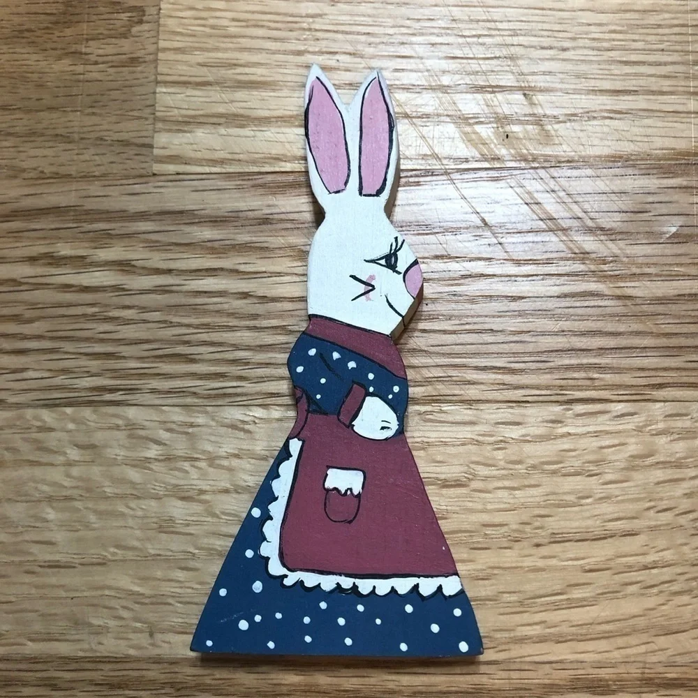 Vintage Wooden Rabbit Decor Pink Blue Easter Decoration Bunny